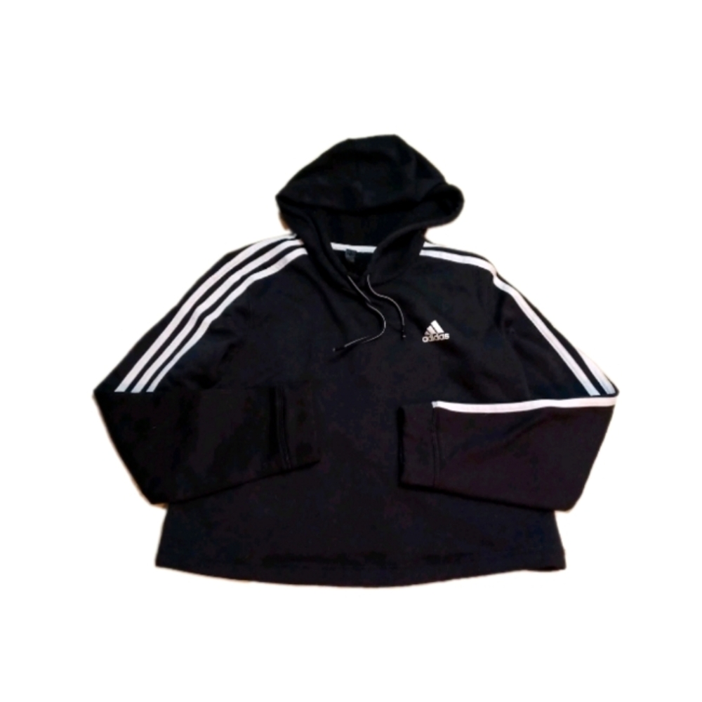 Womens Adidas Crop Black Hoodie with White Stripes Size Small S
